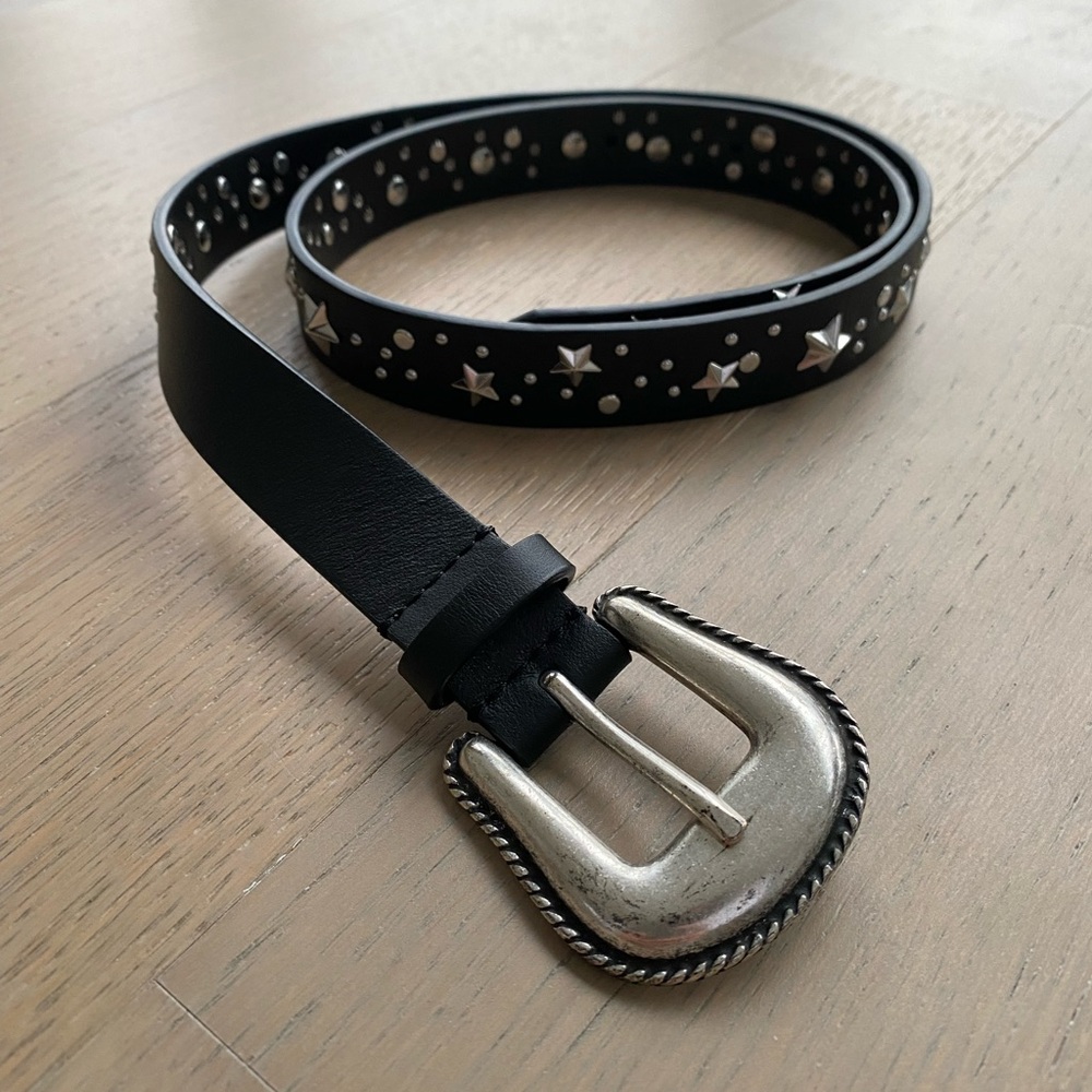 Kooples Black Belt with Silver Stars and Buckle